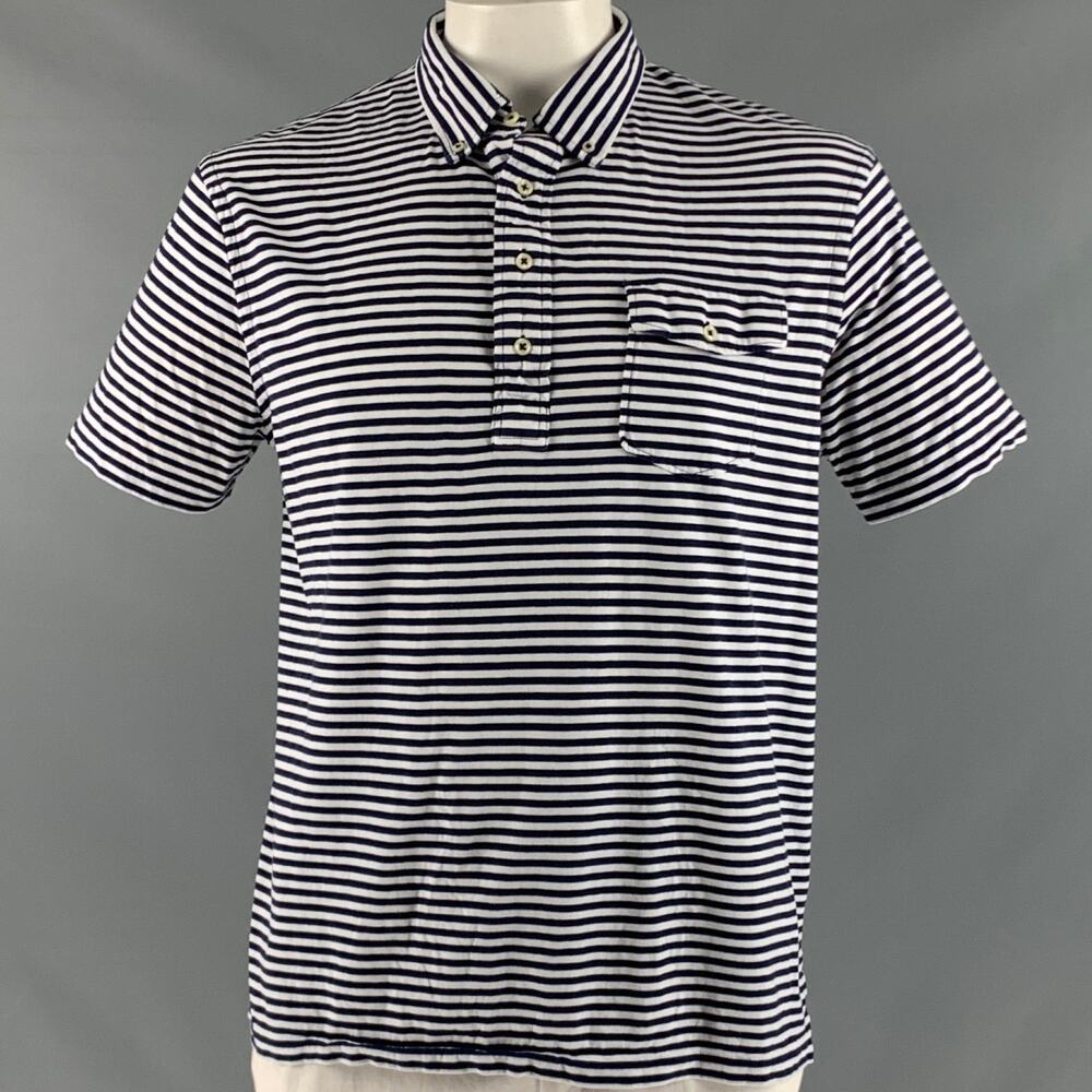 RALPH LAUREN Size XL Navy White Stripe Cotton Short Sleeve Polo